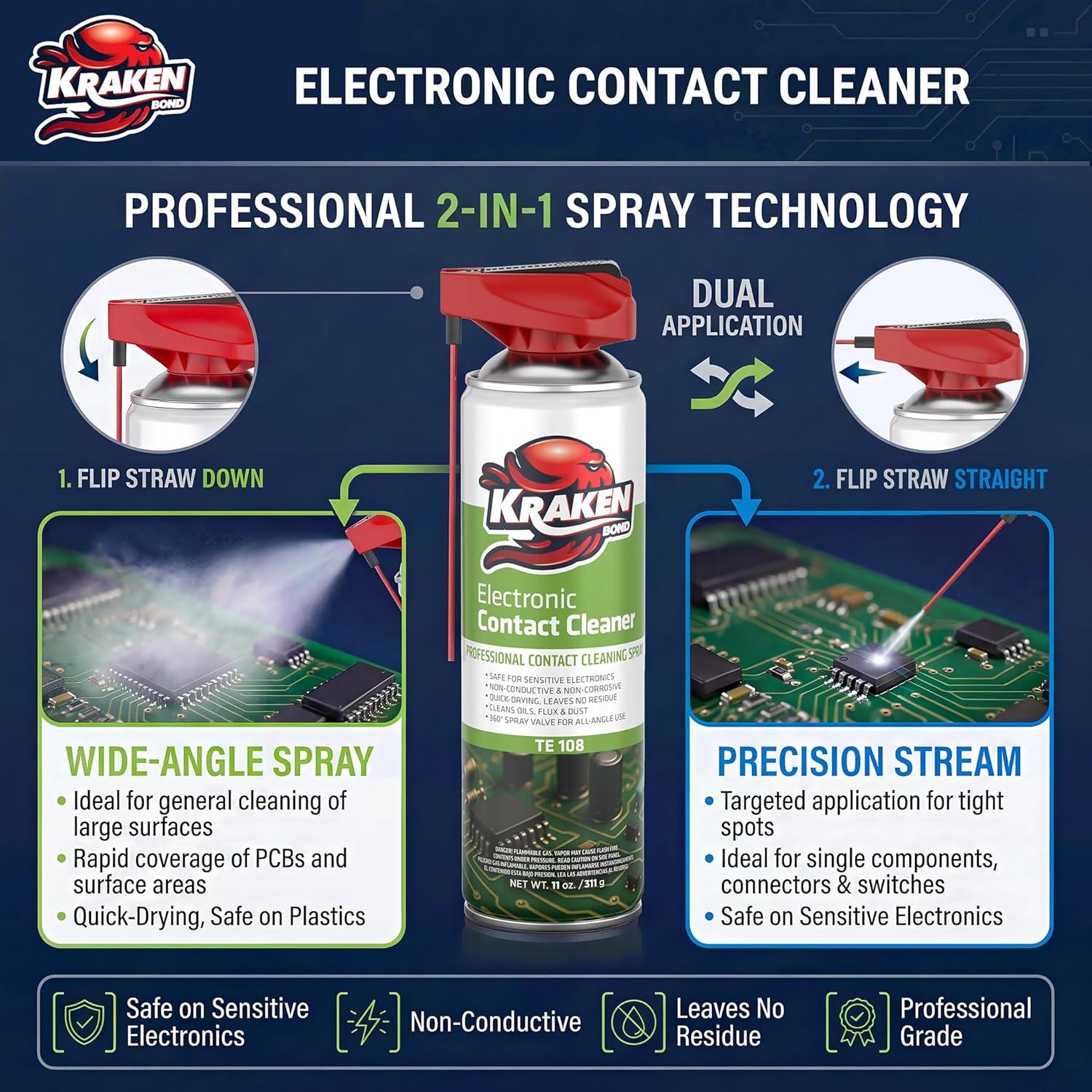 image:imageKRAKEN BOND Electronic Contact Cleaner Spray 12X11 Oz FastDrying ResidueFree NonConductive Cleaner for Sensitive Electronics Automotive Circuit Boards amp Connectors 12 Pack1 Count Pack of 12