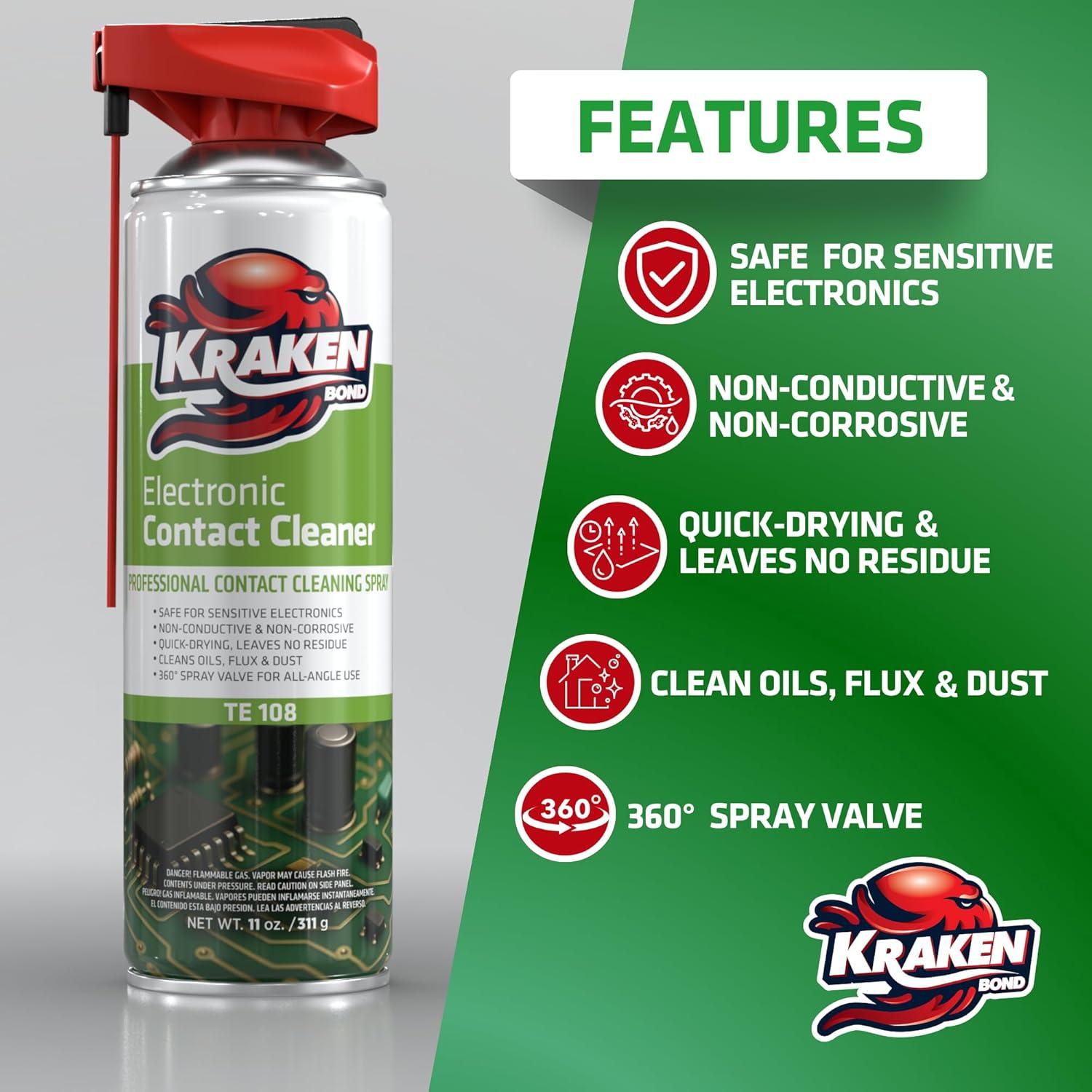 image:imageKRAKEN BOND Electronic Contact Cleaner Spray 12X11 Oz FastDrying ResidueFree NonConductive Cleaner for Sensitive Electronics Automotive Circuit Boards amp Connectors 12 Pack1 Count Pack of 2