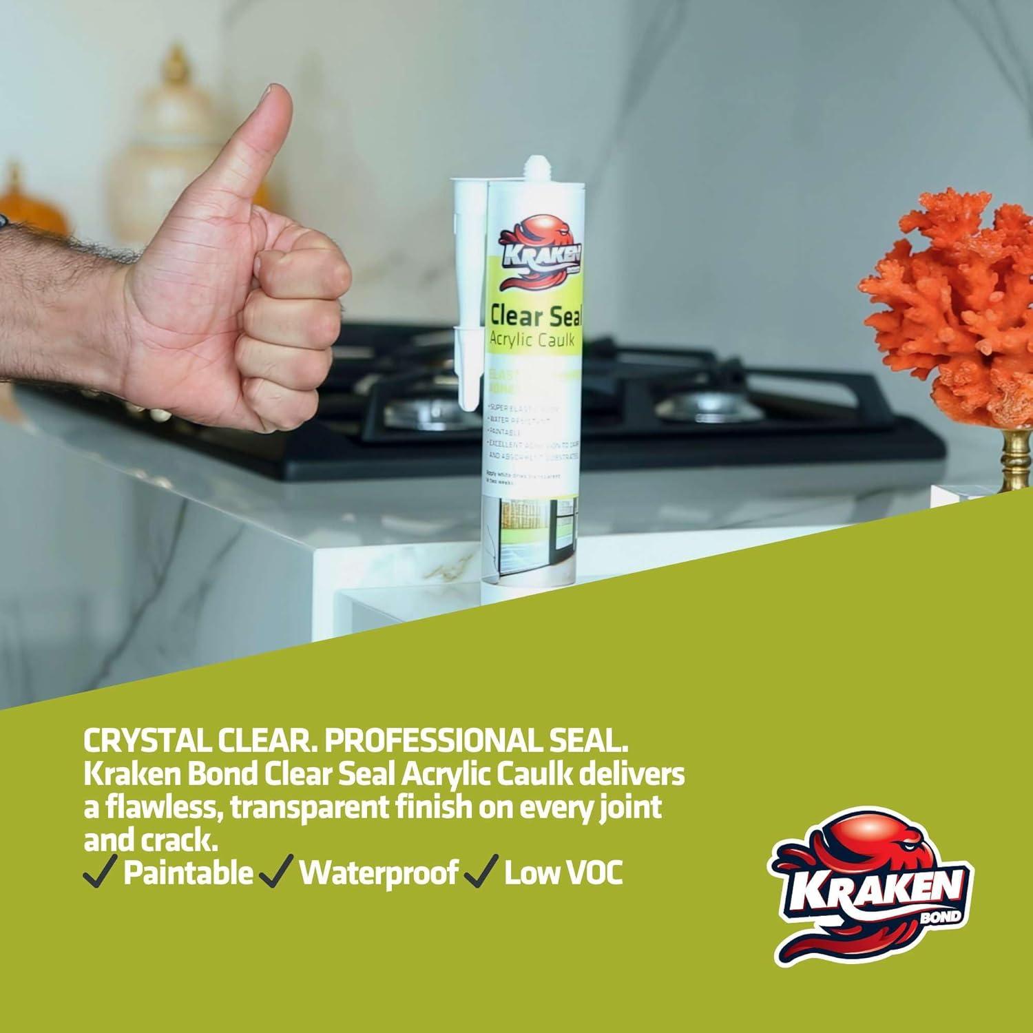 image:imageKraken Bond Clear Seal Latex Caulk 2x105 floz Extrudes White Dries Clear Low VOC Paintable Kitchen amp Bath InteriorExterior Window Caulking Sealant for Wood Brick Concrete 2 Pack1 Pack