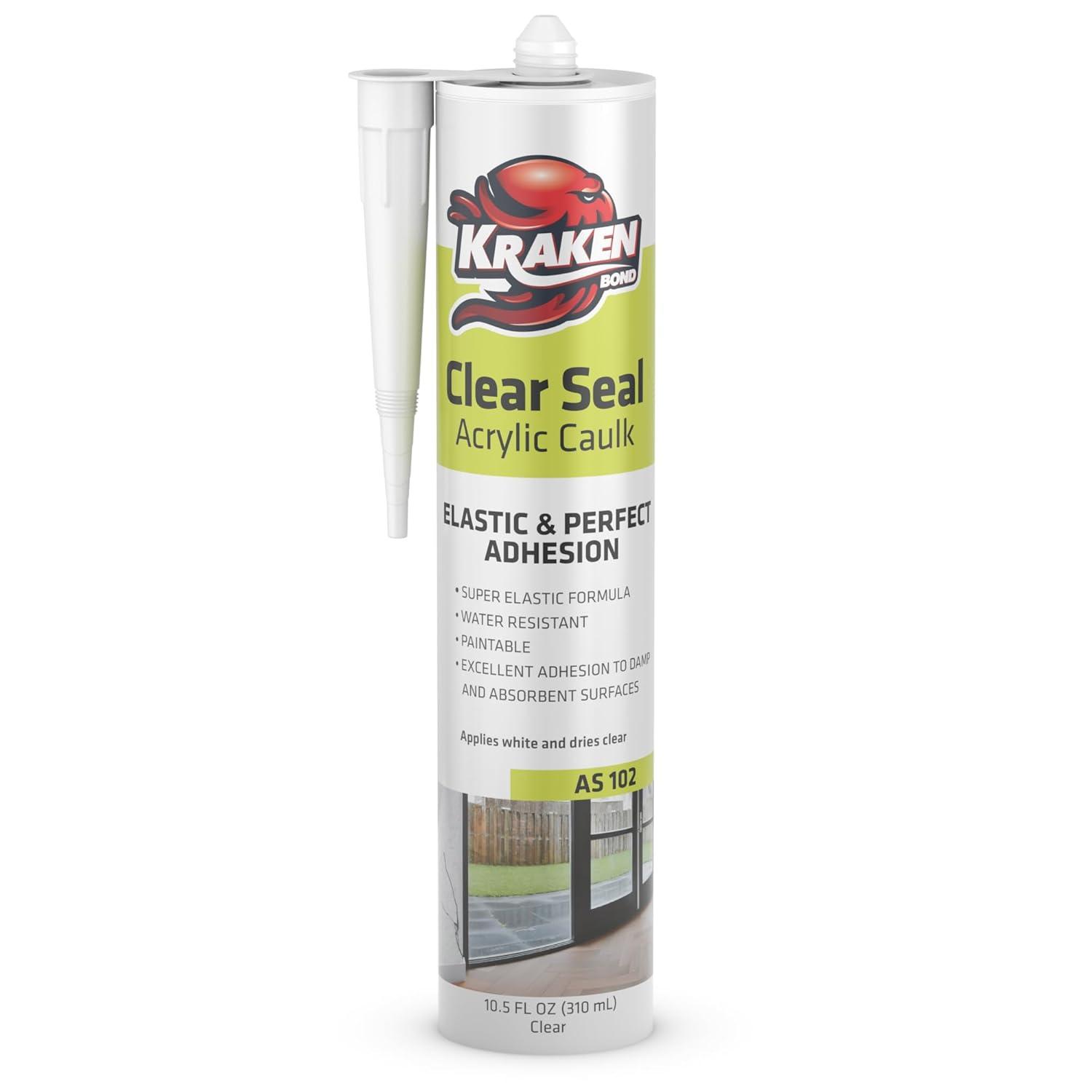 image:imageKraken Bond Clear Seal Latex Caulk 2x105 floz Extrudes White Dries Clear Low VOC Paintable Kitchen amp Bath InteriorExterior Window Caulking Sealant for Wood Brick Concrete 2 Pack1 Pack