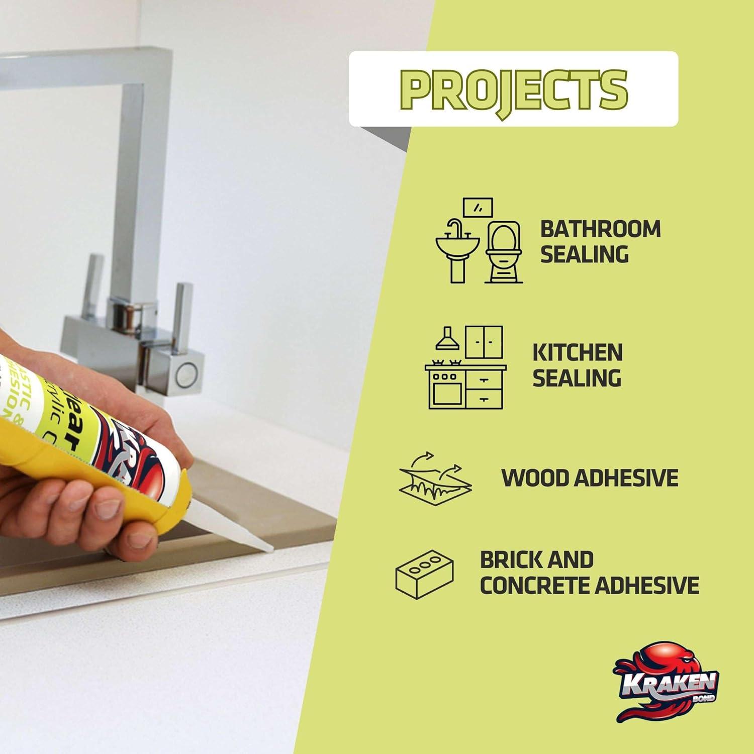 image:imageKraken Bond Clear Seal Latex Caulk 2x105 floz Extrudes White Dries Clear Low VOC Paintable Kitchen amp Bath InteriorExterior Window Caulking Sealant for Wood Brick Concrete 2 Pack1 Pack
