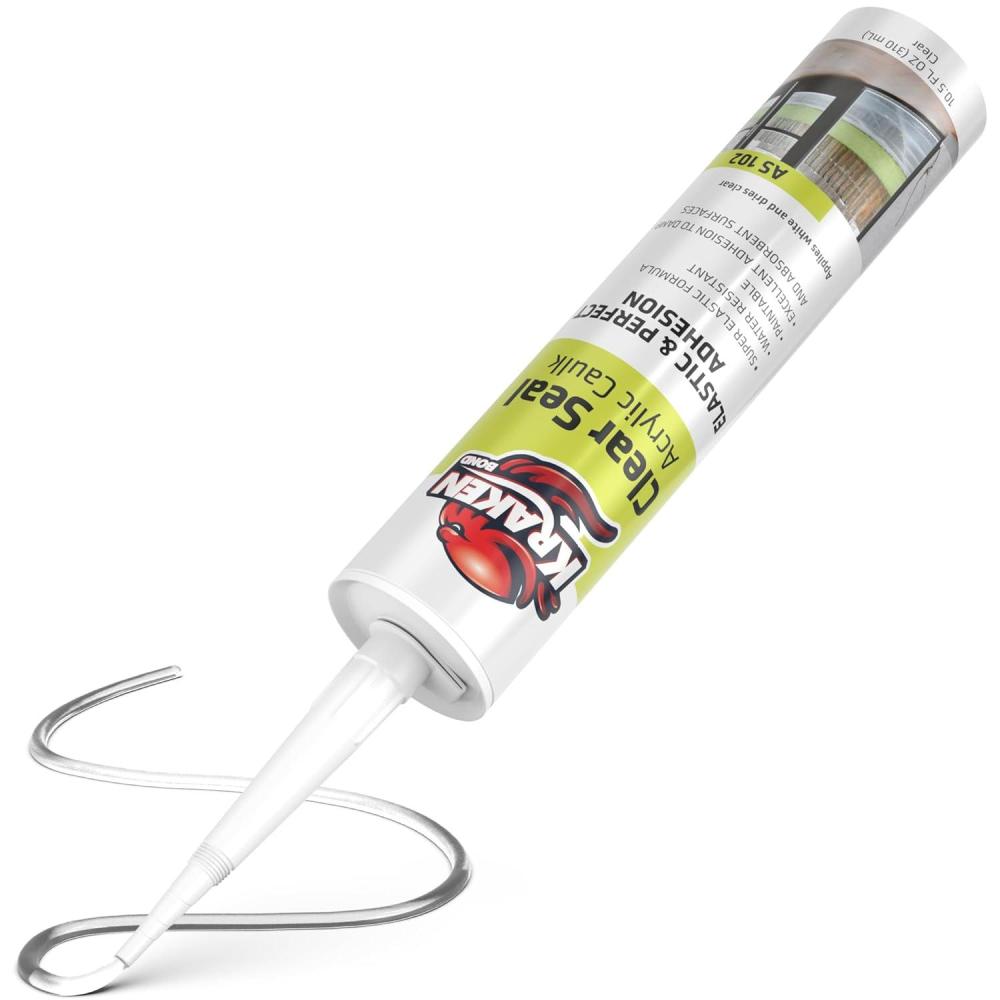 image:imageKraken Bond Clear Seal Latex Caulk 2x105 floz Extrudes White Dries Clear Low VOC Paintable Kitchen amp Bath InteriorExterior Window Caulking Sealant for Wood Brick Concrete 2 Pack1 Pack
