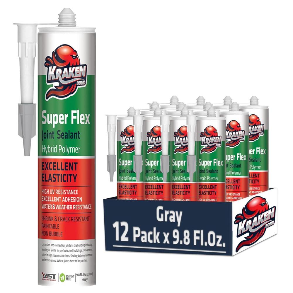 image:imageKraken Bond Super Flex Sealant Caulk 12x98 floz Hybrid Elastic Window and Door Sealant Low VOC Paintable Waterpoof Sealing for Siding Gutter Joints Super Leakage Control 12 Pack