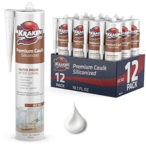 image:imageKraken Bond Acrylic Latex Caulk White  12x101 fl oz Paintable Interior and Exterior Window Caulk  White Calking for Baseboard Trim Kitchen and Bathroom  Waterproof Odorless  12 Pack