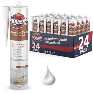 image:imageKraken Bond Acrylic Latex Caulk White  24x101 fl oz Paintable Interior and Exterior Window Caulk  White Calking for Baseboard Trim Kitchen and Bathroom  Waterproof Odorless  24 Pack