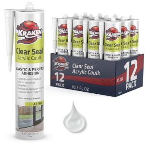 image:imageKraken Bond Clear Seal Latex Caulk  2x105 floz Extrudes White  Dries Clear Low VOC Paintable Kitchen amp Bath InteriorExterior Window Caulking Sealant for Wood Brick Concrete  2 Pack12 Pack