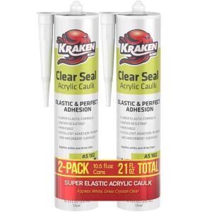 image:imageKraken Bond Clear Seal Latex Caulk  2x105 floz Extrudes White  Dries Clear Low VOC Paintable Kitchen amp Bath InteriorExterior Window Caulking Sealant for Wood Brick Concrete  2 Pack2 Pack