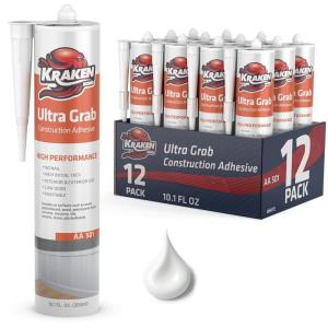 image:imageKraken Bond White Heavy Duty Construction Adhesive  12x101 fl oz Fast Cure Tile Adhesive for Professional amp DIY Projects Quick Grab for Wall Panels Tile Marble Granite  12 Pack12 Pack