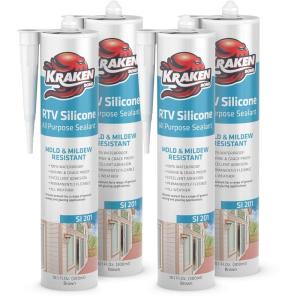 image:imageKraken Bond Brown Silicone Sealant Waterproof 10010 fl oz Cartridge  RTV Silicone Caulk Kitchen and Bathroom All Purpose Window Caulking Sealant Outdoor RV Exterior Use Silicon  4 Pack