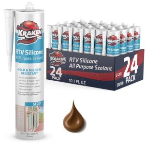 image:imageKraken Bond Brown Silicone Sealant Waterproof 10010 fl oz Cartridge  RTV Silicone Caulk Kitchen and Bathroom All Purpose Window Caulking Sealant Outdoor RV Exterior Use Silicon  24 Pack