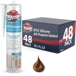 image:imageKraken Bond Brown Silicone Sealant Waterproof 10010 fl oz Cartridge  RTV Silicone Caulk Kitchen and Bathroom All Purpose Window Caulking Sealant Outdoor RV Exterior Use Silicon  48 Pack