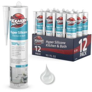 image:imageKraken Bond Hyper Clear Caulking Sealant  12x101 Fl Oz Fast Curing 100 Silicone Neutral for Kitchen amp Bathroom Bathtub Shower and Sink Low Odor Waterproof Anti Shrink Caulking 12 Pack12 Pack