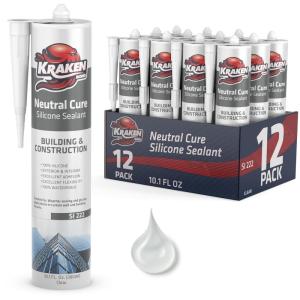 image:imageKraken Bond Neutral Cure Clear Silicone Sealant  12x101 floz Low VOC Waterproof Sealant for Indoors amp Outdoors Remains Elastic Forever Odorless Silicone Bathroom Caulk NonPaintable  12 Pack12 Pack