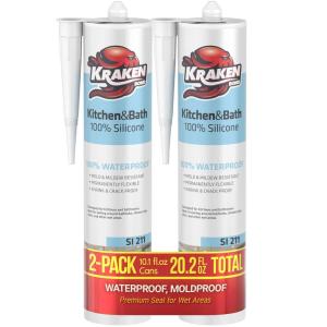 image:imageKraken Bond Premium Kitchen and Bathroom Silicone Caulk Clear  2x101 floz RTV Clear Silicone Sealant Waterproof for Kitchen Bathroom Shower Sink Anti Shrink 100 Silicone Caulking  2 PackWhite