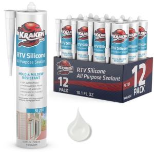 image:imageKraken Bond Transculent Silicone Sealant Waterproof10010 fl oz Cartridge RTV Silicone Caulk Kitchen and Bathroom All Purpose Window Caulking Sealant Outdoor RV Exterior Use Silicon  12 Pack