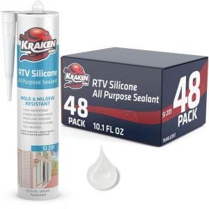 image:imageKraken Bond Transculent Silicone Sealant Waterproof10010 fl oz Cartridge RTV Silicone Caulk Kitchen and Bathroom All Purpose Window Caulking Sealant Outdoor RV Exterior Use Silicon  48 Pack